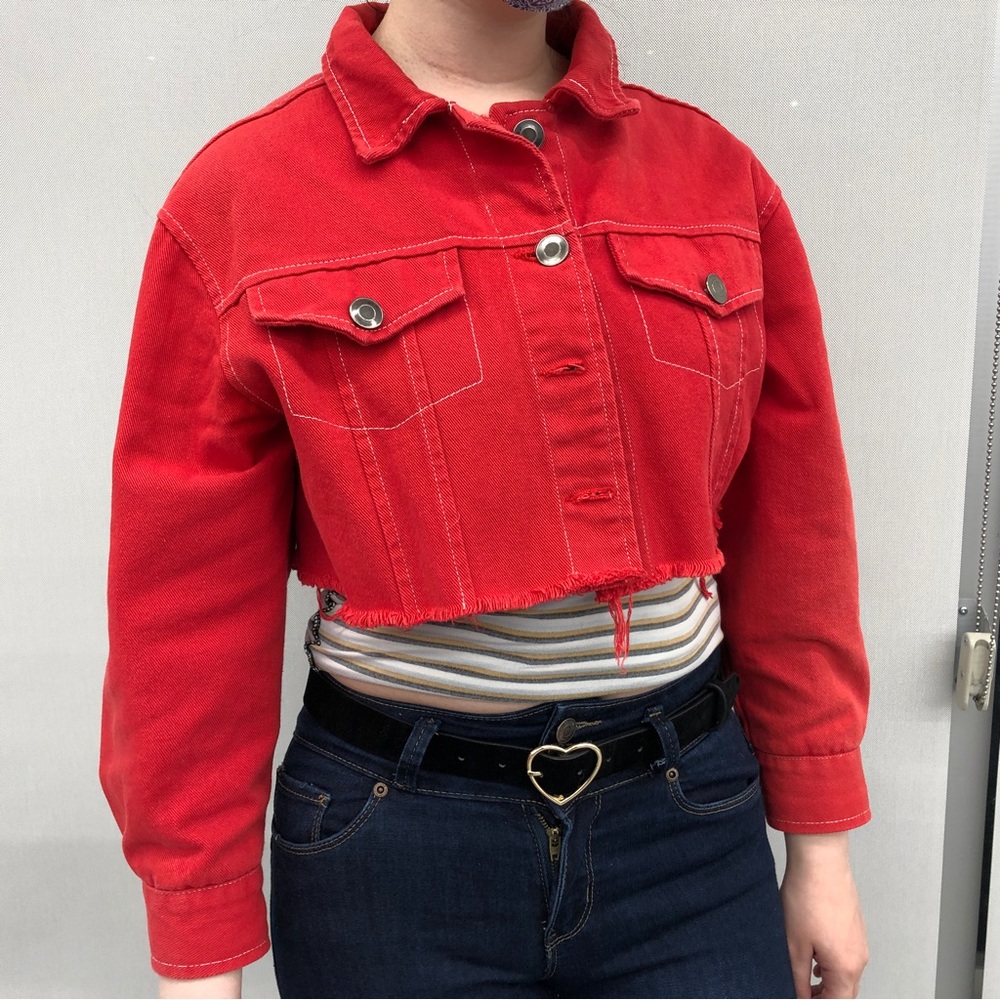 Ultra-Cropped Red Denim Jacket